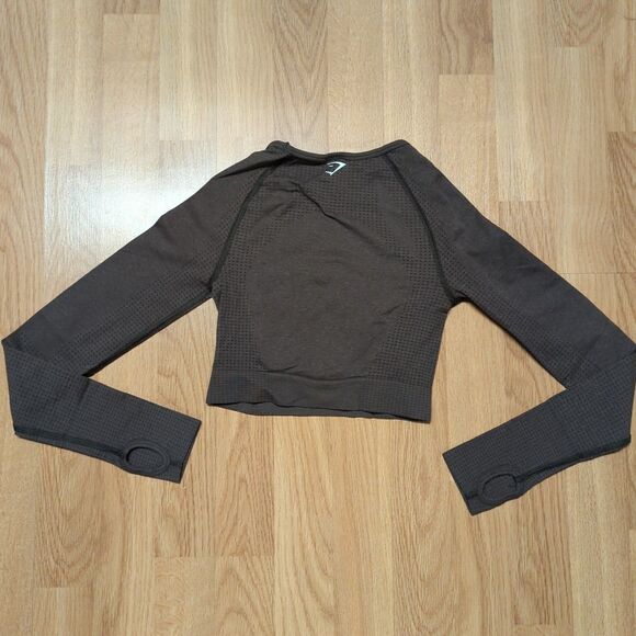 Gymshark Vital Crop Top Womens XS Brown Long Sleeve Seamless Workout Compression - Picture 3 of 7